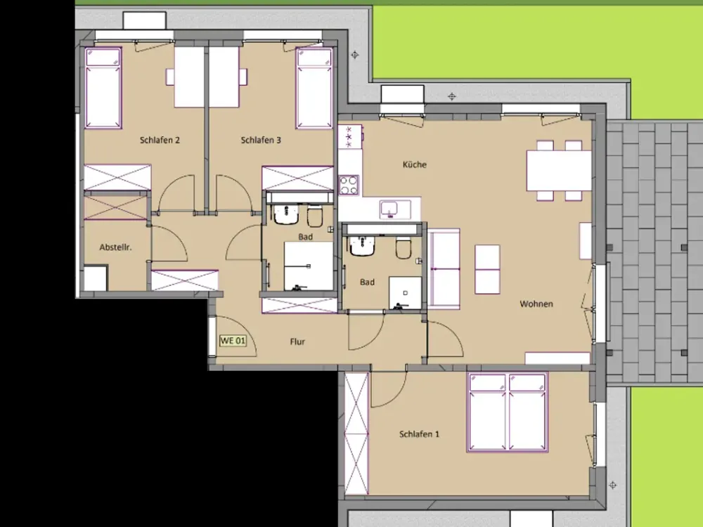 großzügige 4 Zimmer Wohnung mit 2 Duschbädern und Mietergarten