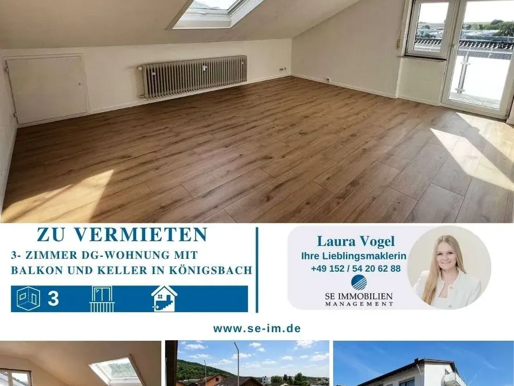 Frisch renovierte 3-Zim. DG-Whg in ruhiger Lage von Königsbach zu vermieten!