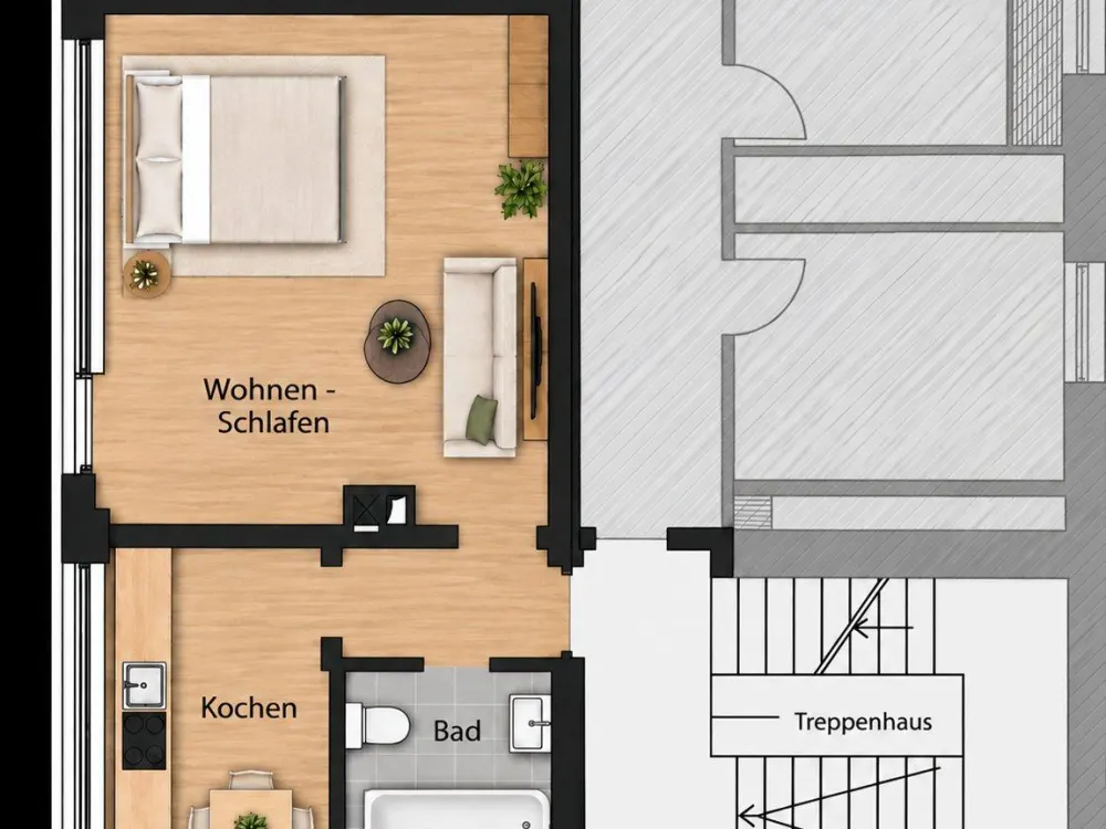 48 m² 1-Room Apartment with Kitchen and Bathroom in Central Location in Saarbrücken-Malstatt