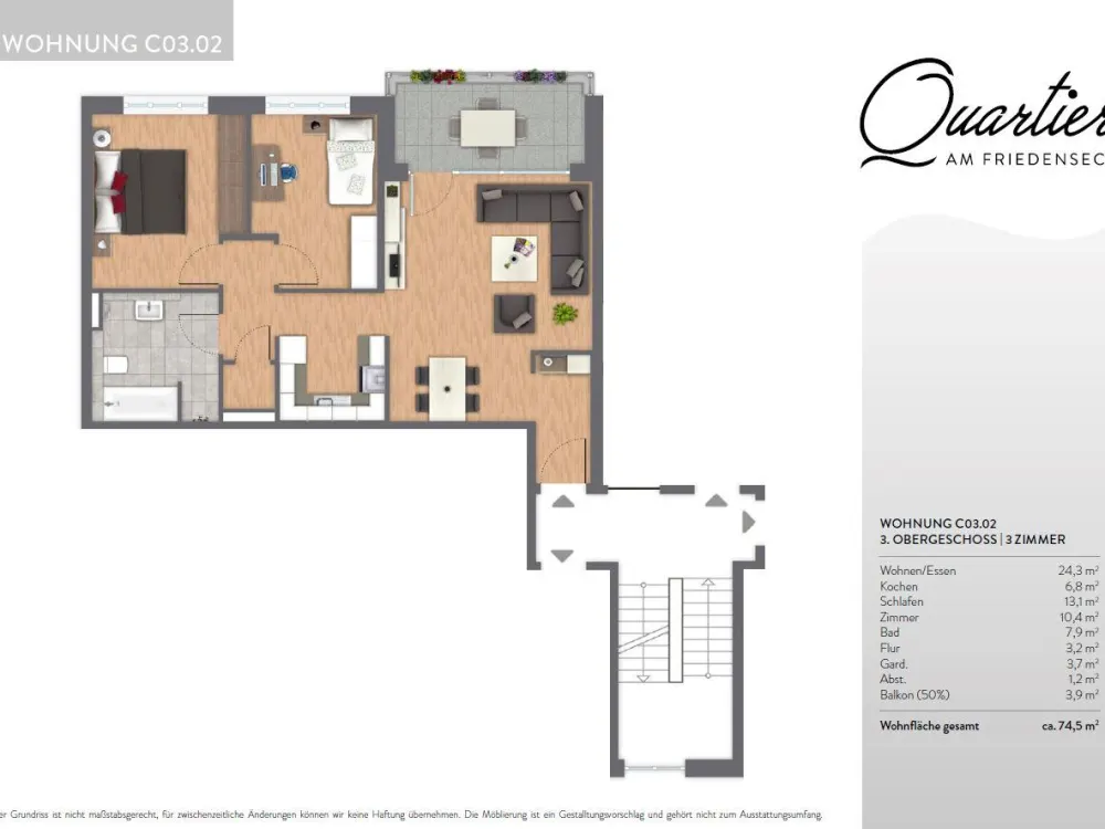 Moderne Etagenwohnung zur Miete mit Balkon in Dresden Neustadt - Wentzel Dr.