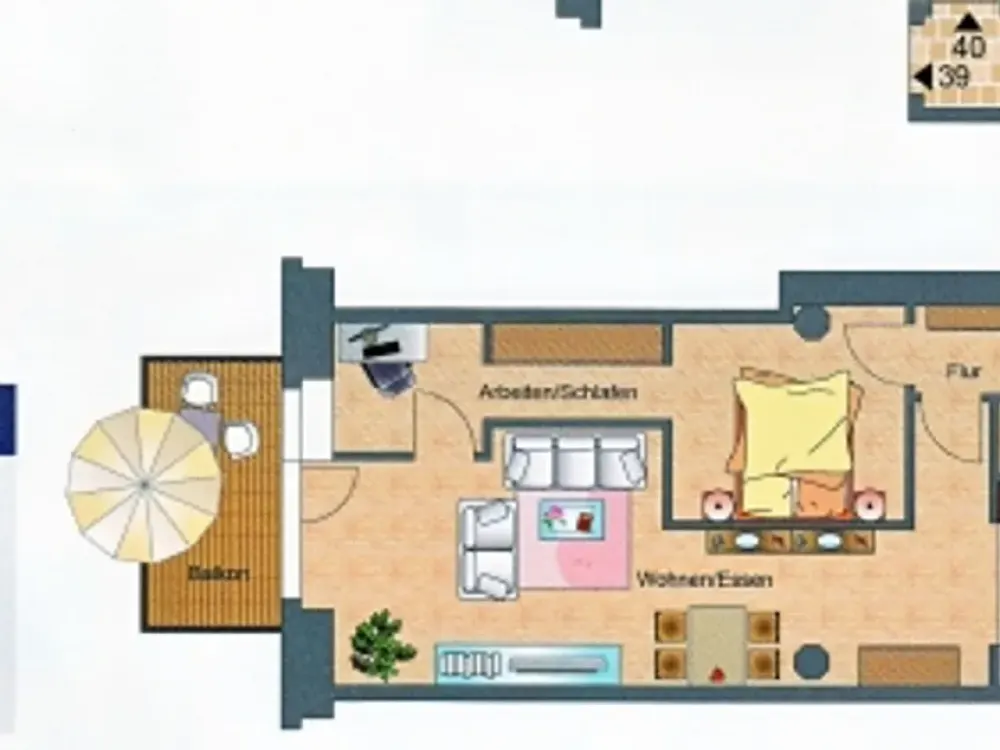 2 Rooms with Balcony, Fitted Kitchen