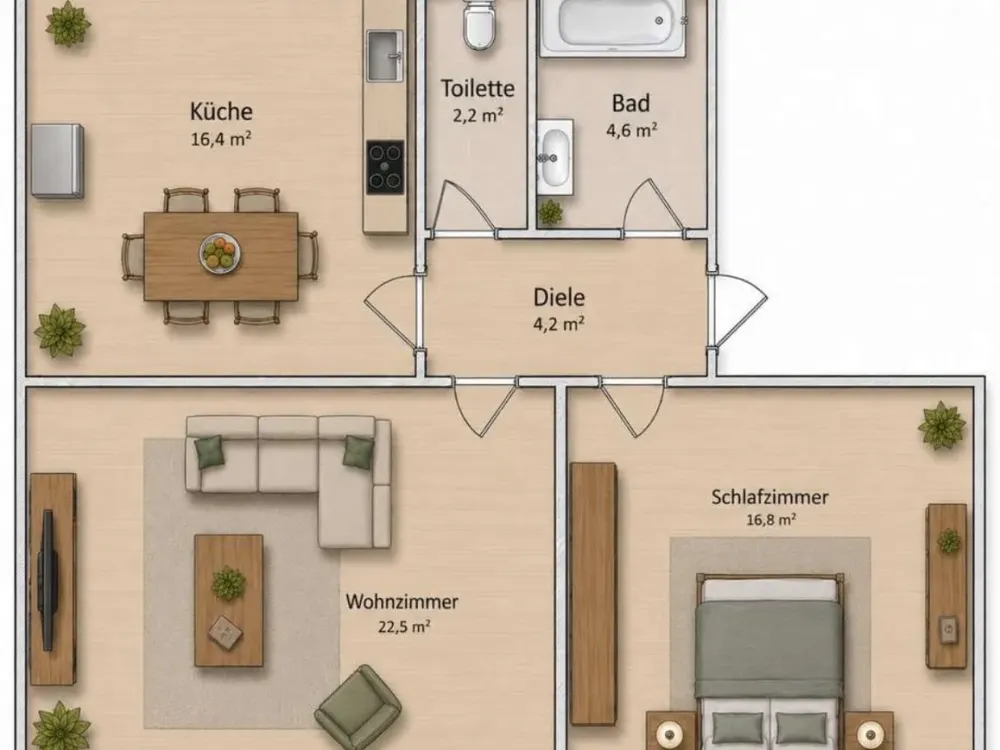 Kernsanierte 2-Zimmer-Wohnung in Krefeld, Erstbezug, auch WG-geeignet