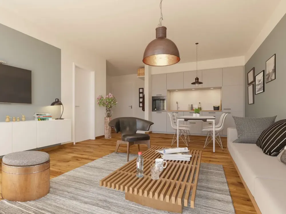 First-time occupancy apartment with balcony & shower bathroom in barrier-free new building, fitted kitchen on request
