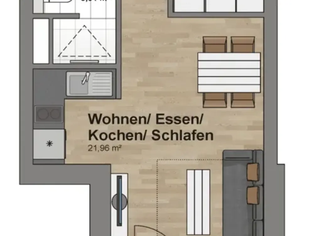 **Exklusive 1-Zimmer-Wohnung**, Frankfurt Ostend nahe EZB, EBK_Parkett_Balkon