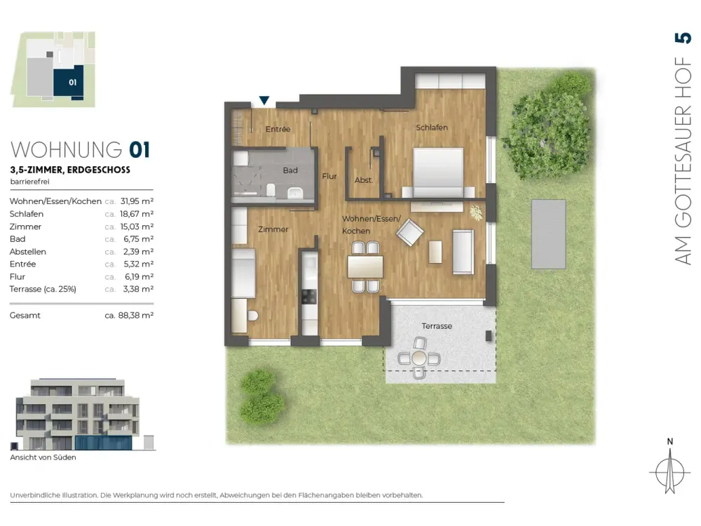 Neubau Erstbezug EG-Wohnung m. Garten, Küche, Klimaanlage, 2 TG-Stellplätze, barrierefrei, KFW40