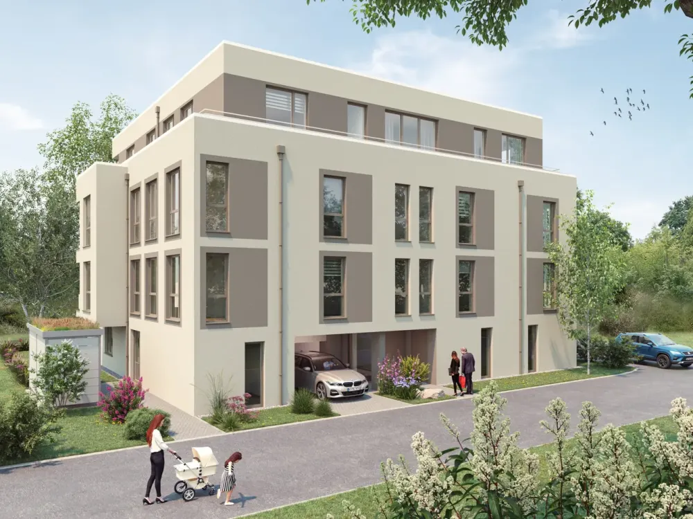 Newly Built First Occupancy Ground Floor Apartment with Garden, Kitchen, Air Conditioning, 2 Underground Parking Spaces, Barrier-Free, KFW40
