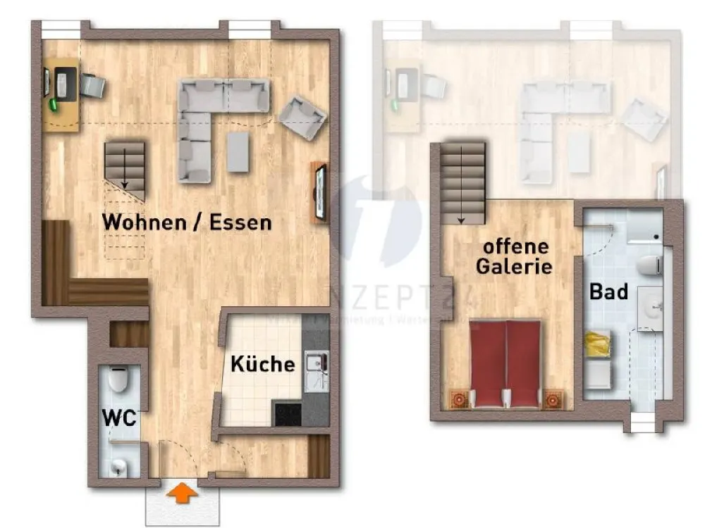 Barockviertel - Königstraße: individuelle Galeriewohnung mit EBK, Gäste-WC & Lift