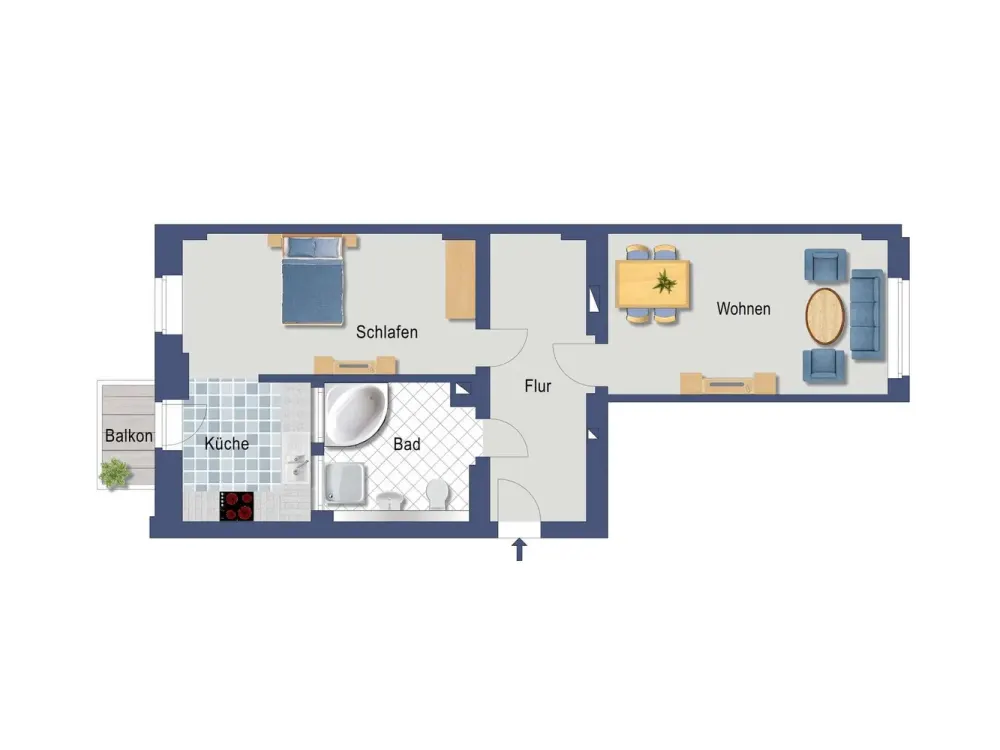 Charming 2-Room Apartment I Modern Built-in Kitchen I Balcony