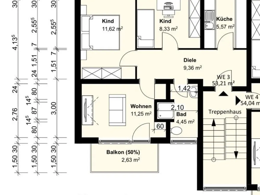 Luxuriöse 3 Zimmer-Wohnung (1.OG) nach KFW-Standard saniert
