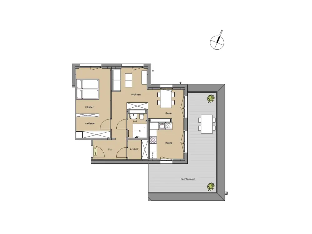 große 2 Zimmer-Penthousewohnung mit 34 m² Dachterrasse, modernem Badezimmer und großem Abstellraum