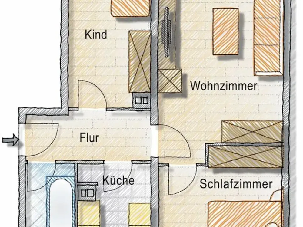 moderne 3 Raum Wohnung