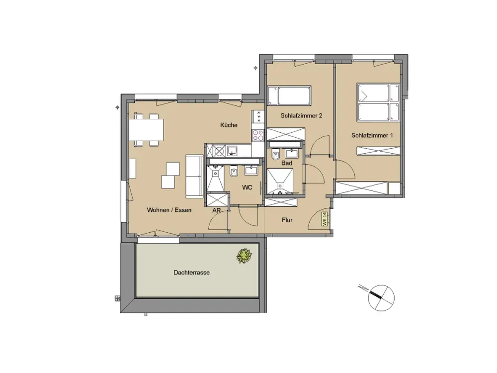 lichtdurchflutete Penthousewohnung mit offener Wohnküche,2 Bädern, Ankleidezimmer und Dachterrasse
