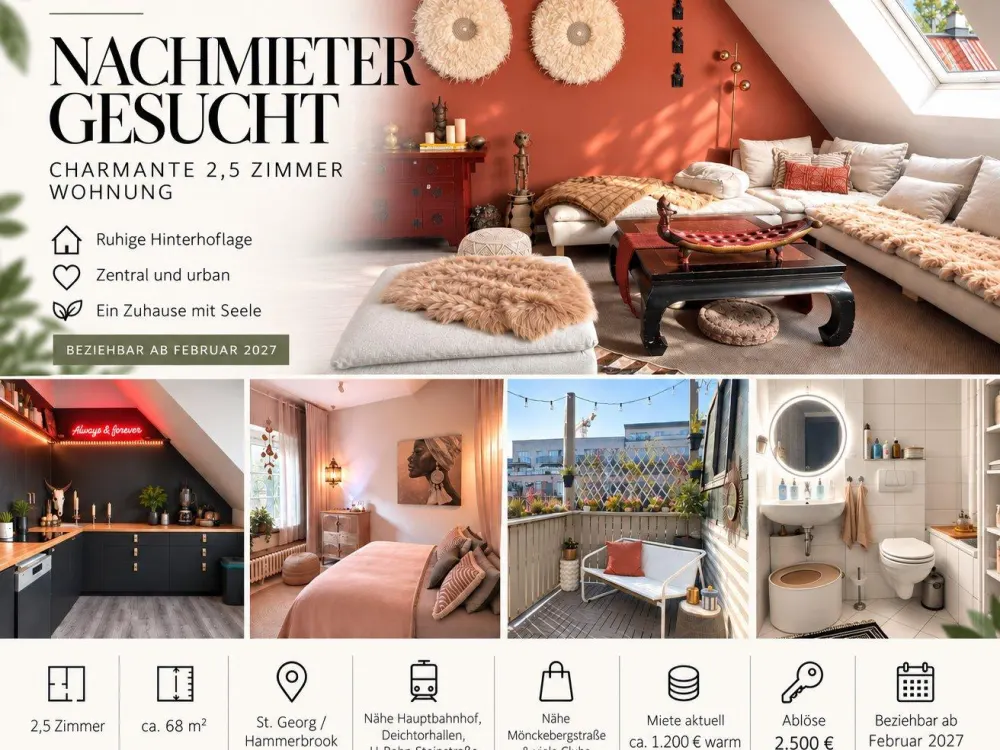 Nachmieter gesucht für Wohnung St.Georg / Innenstadt. 2.5 Zimmer