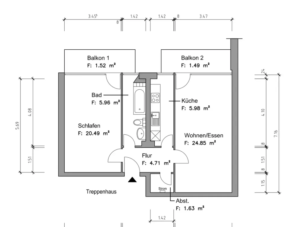 von Privat, stillvolle 2-Zimmer-Wohnung mit 2 Balkonen und Einbauküche!
