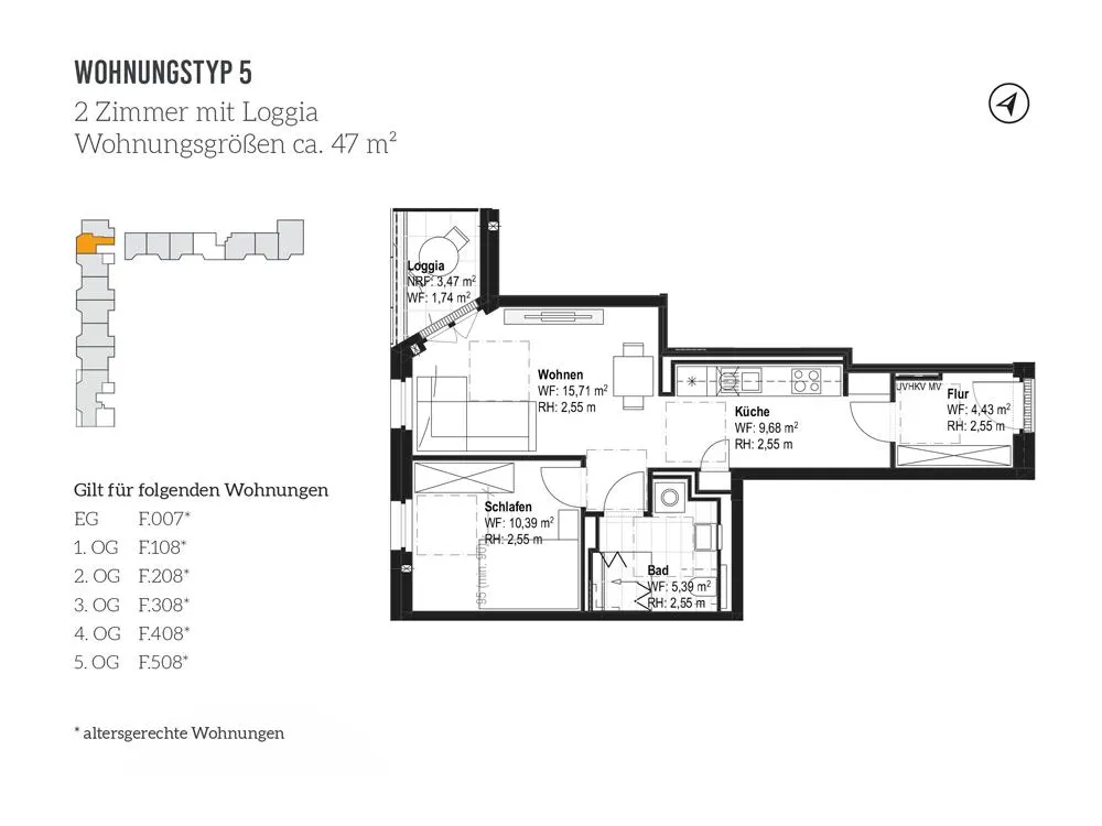 Altersgerechte Wohnung mit Loggia | Barrierearm | Einbauküche | ebenerdige Dusche | TG | Aufzug
