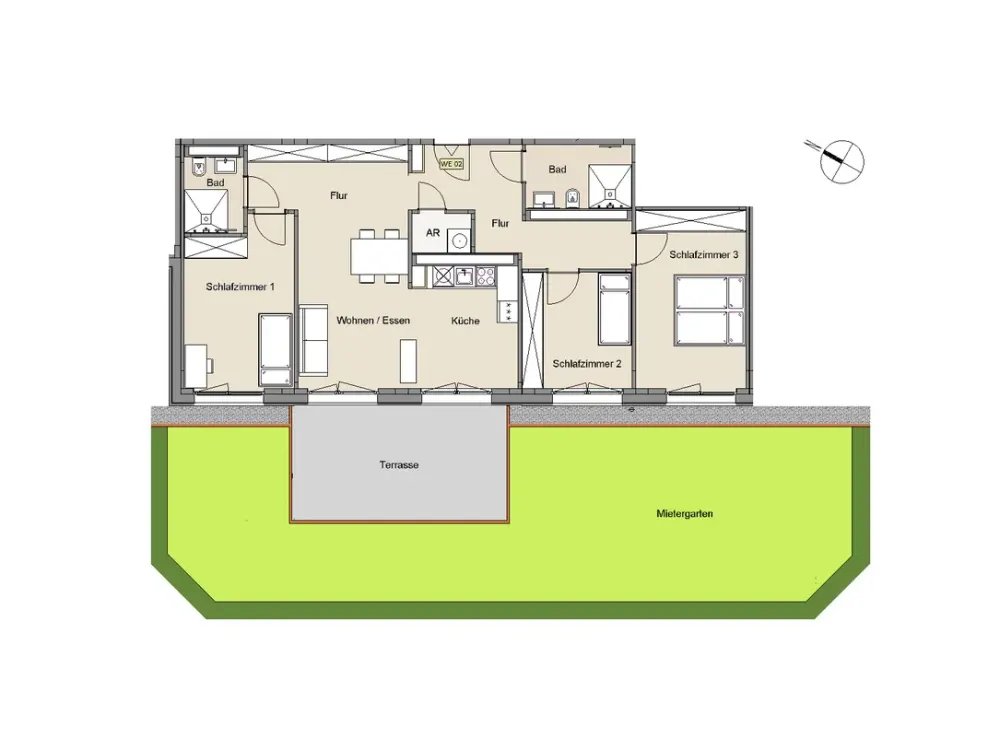 helle 4 Zimmer mit Garten, 2 Bäder, offene Wohnküche und zusätzlicher Lagerraum