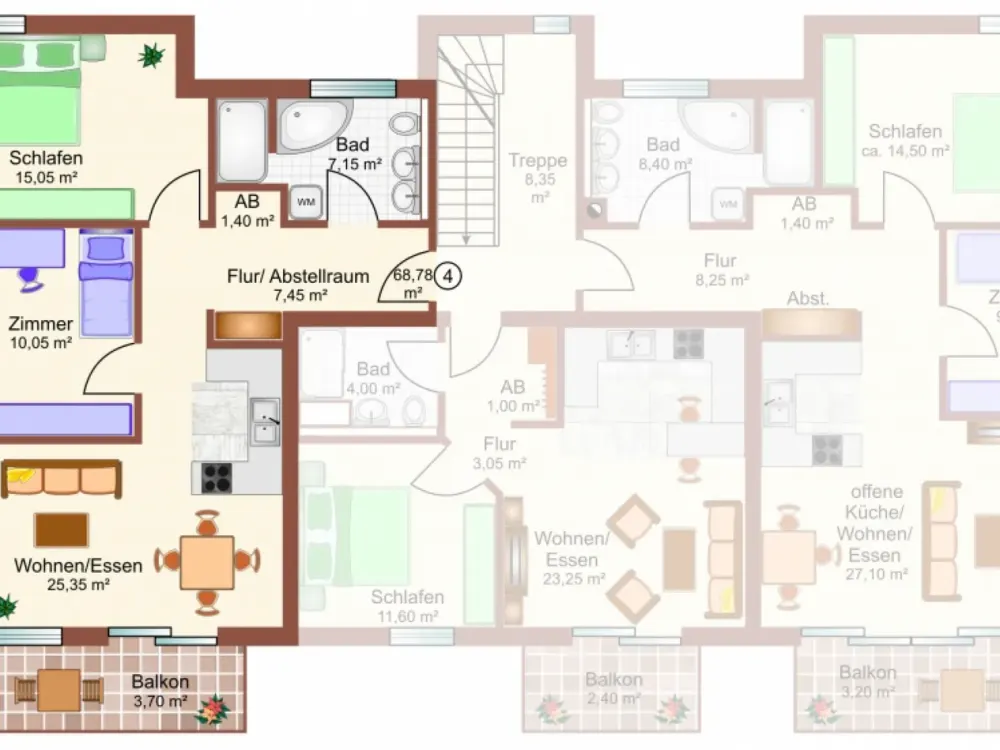 FISCHBEK TERRASSEN, ruhige 3-Zimmer-Wohnung mit großem Süd-West-Balkon