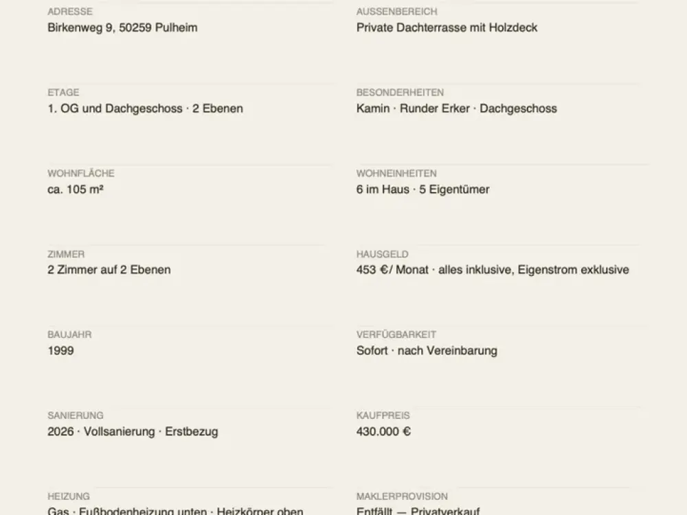 frisch sanierte Maisonette, Dachterrasse, Kamin,