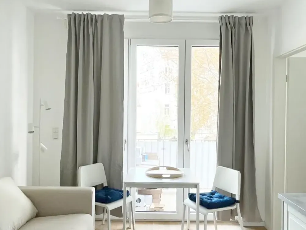 furnished studio apartment with a balcony in a new building in the heart of Lichtenberg