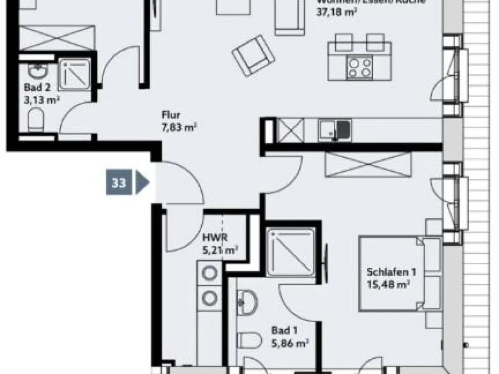 Living on Kurfürstenallee. Top equipped 3-room apartment with balcony