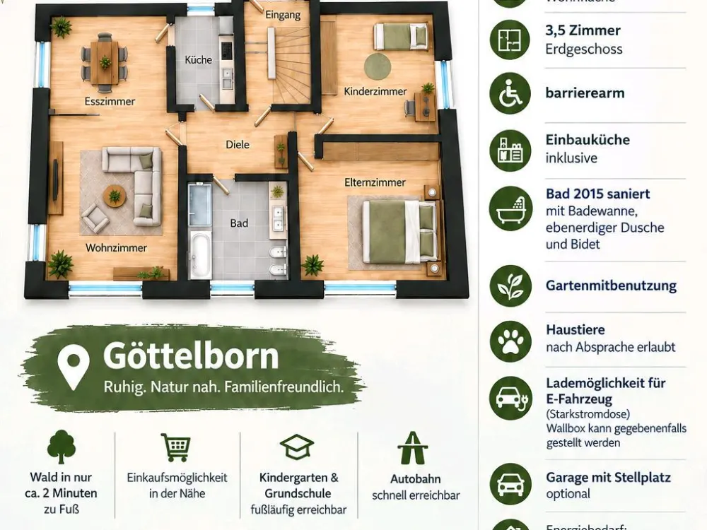 Helle 3,5 Zimmer Erdgeschosswohnung mit Gartennutzung