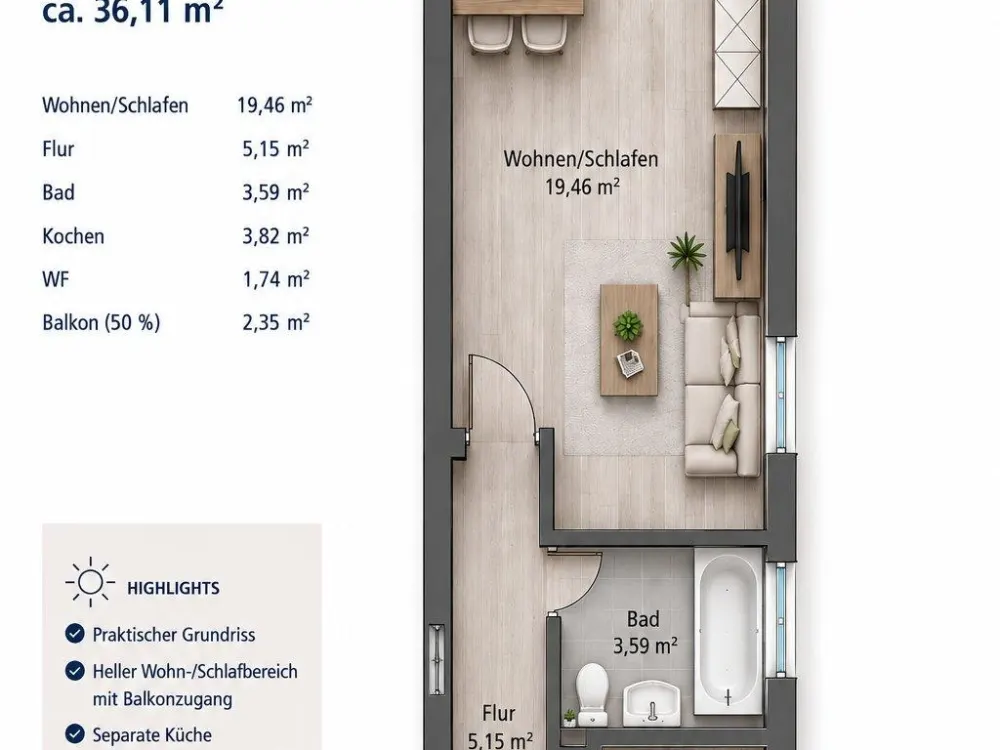 Frisch renovierte helle Wohnung im 7.OG mit Balkon & Schlossblick