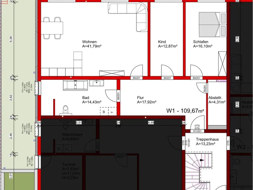 3-Zimmer-Neubauwohnung 109,67 m² mit kleiner Terrasse - W1