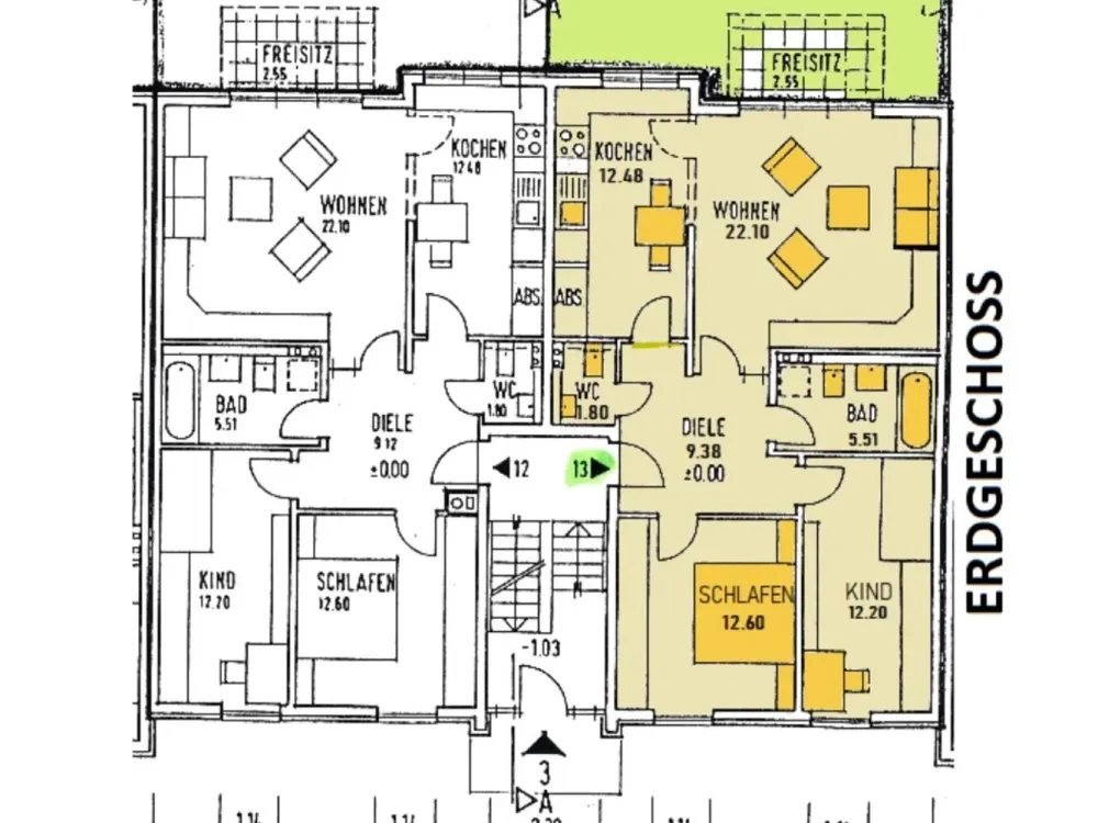 Dreizimmerwohnung mit kleinem Garten