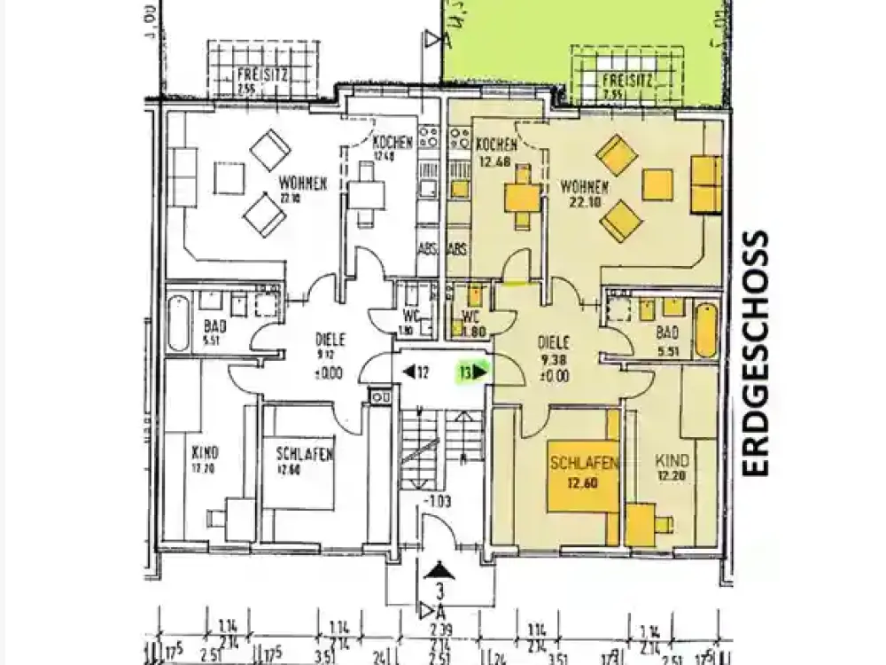 Dreizimmerwohnung mit kleinem Garten