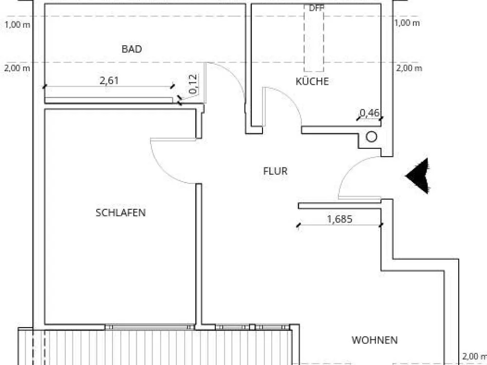 Helle 2 Zimmer Wohnung direkt in der Stadt