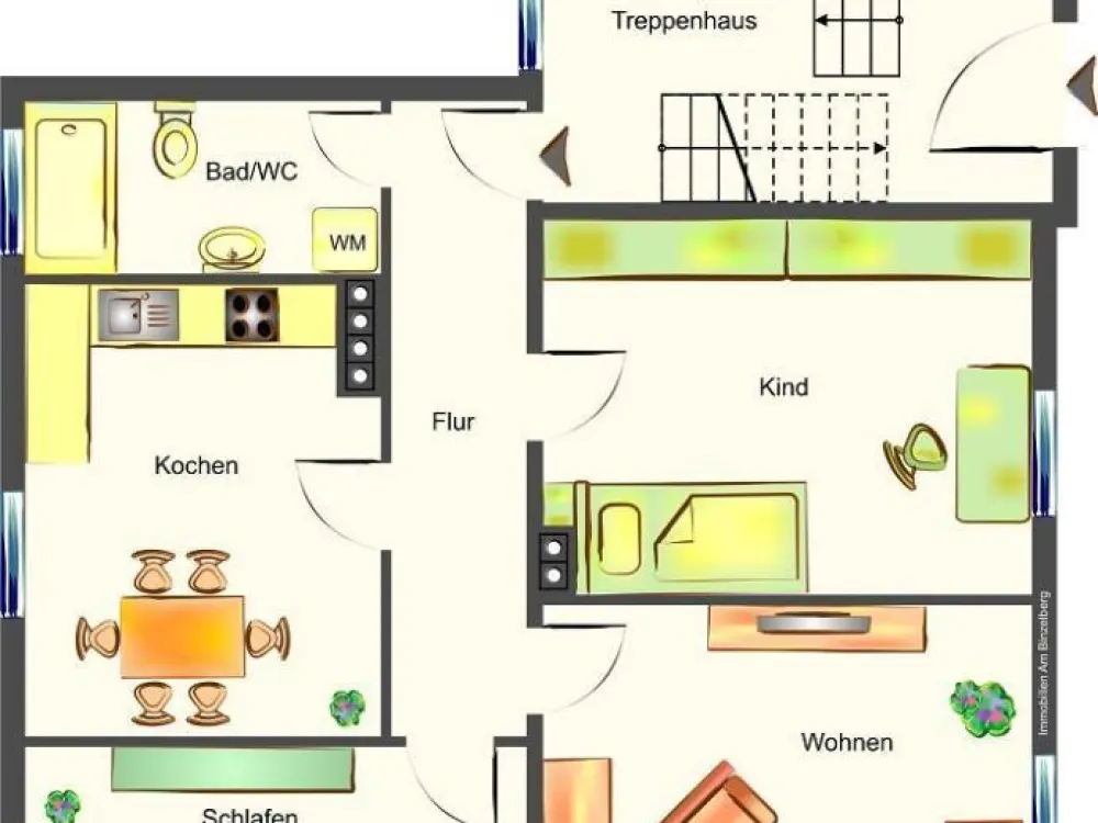 3-Room Apartment Suitable for Shared Living, Fitted Kitchen, Attic