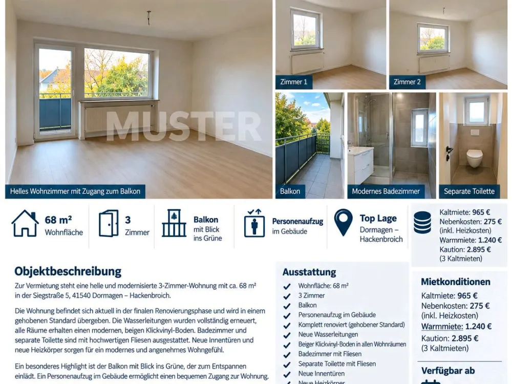3-Zimmer-Wohnung | 68 m² | Hochwertig renoviert | Hackenbroich