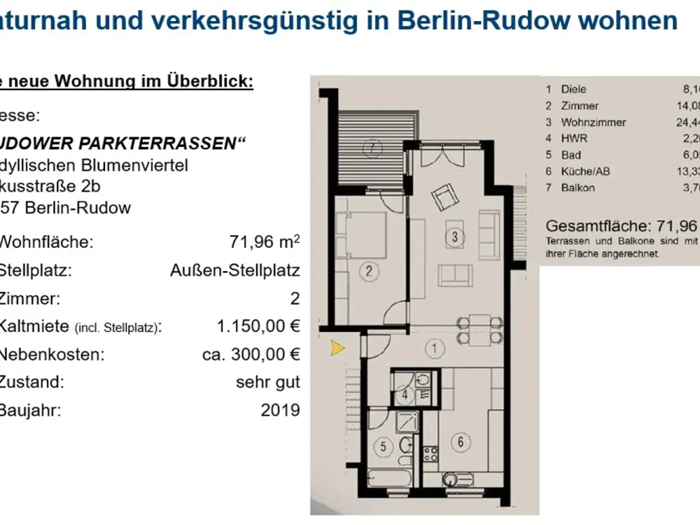 2-Zimmer-Wohnung, 1. OG - naturnah und verkehrsgünstig wohnen in Berlin-Rudow