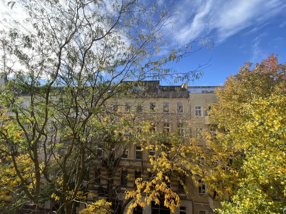Westhafen Stuckaltbau, sonnig, grün, ruhig, Balkon, hohe Räume