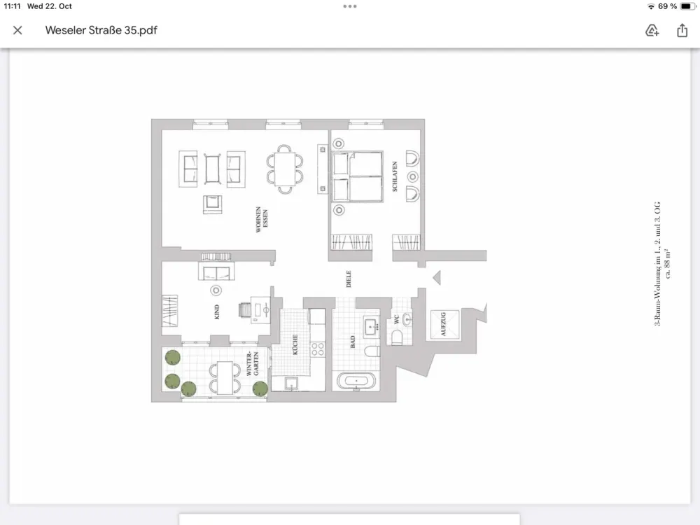 Hochwertig sanierte 3‑Zimmer-Wohnung (88 m²) mit stilvoller Ausstattung im Zooviertel/Düsseltal