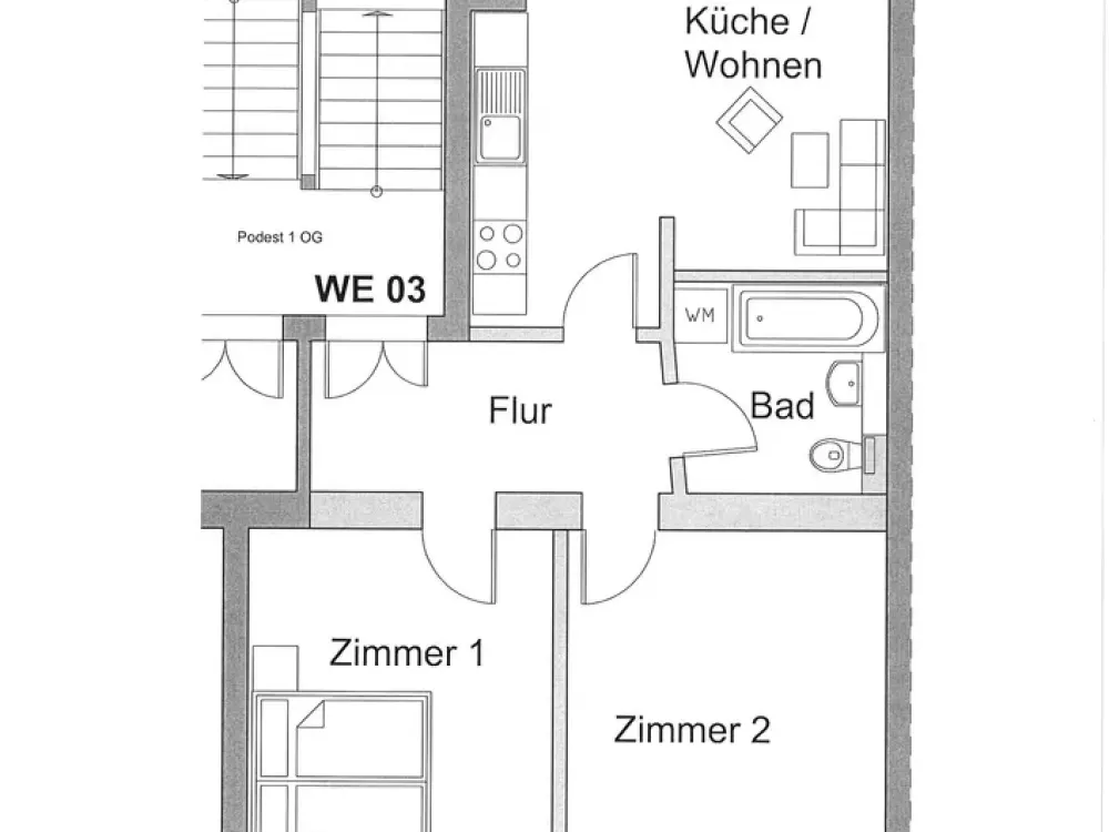 Stilvolle 3-Zimmer-Wohnung mit Balkon, offener Küche und Wannenbad