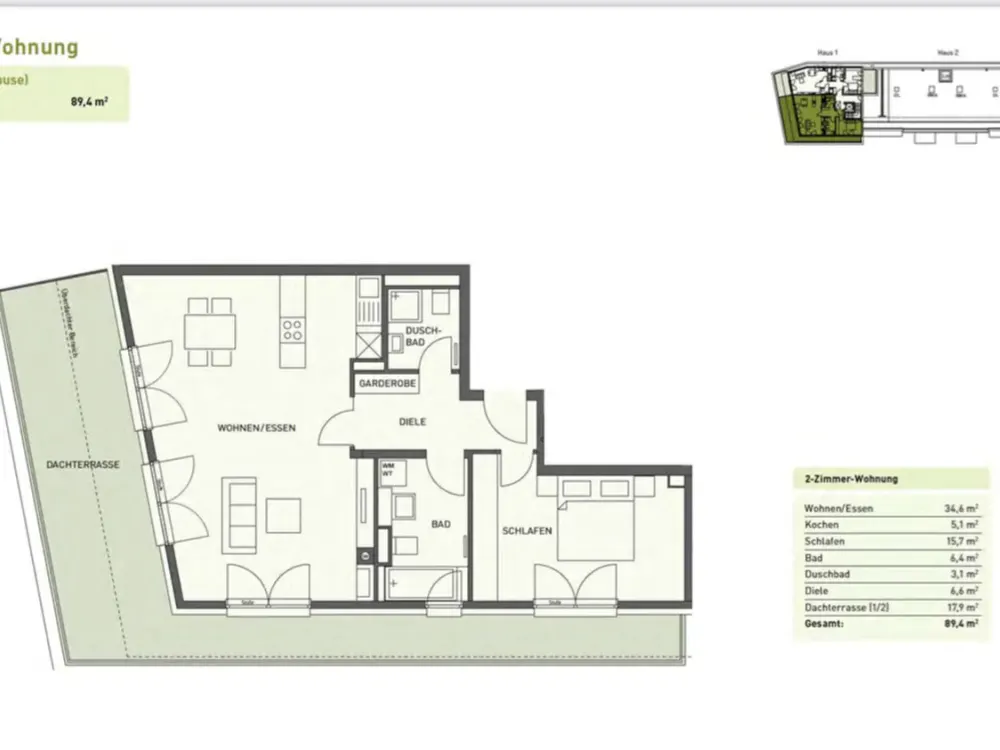 Exklusive teilmöblierte 2 Zimmer 90m² Penthouse Wohnung mit 36m² Dachterrasse 2 Bäder