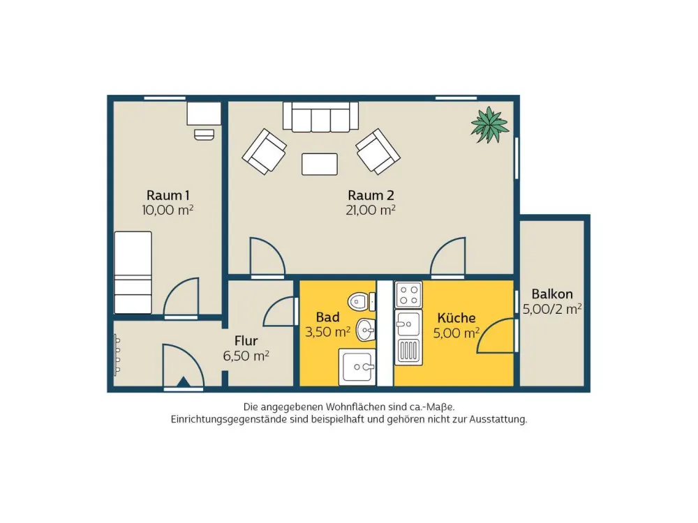 Whether alone or as a couple, 2-room apartment with balcony and shower
