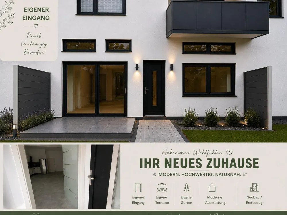 NEUBAU ERSTBEZUG | 61 m² | eigener Eingang | Terrasse & Garten