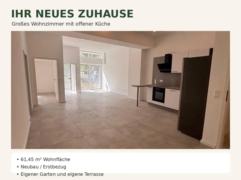 NEUBAU ERSTBEZUG | 61 m² | eigener Eingang | Terrasse & Garten