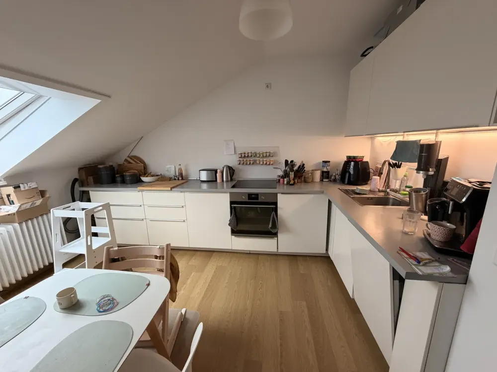 Sunny 3 Rooms, Fitted Kitchen, Balcony, Renovated in the Attic