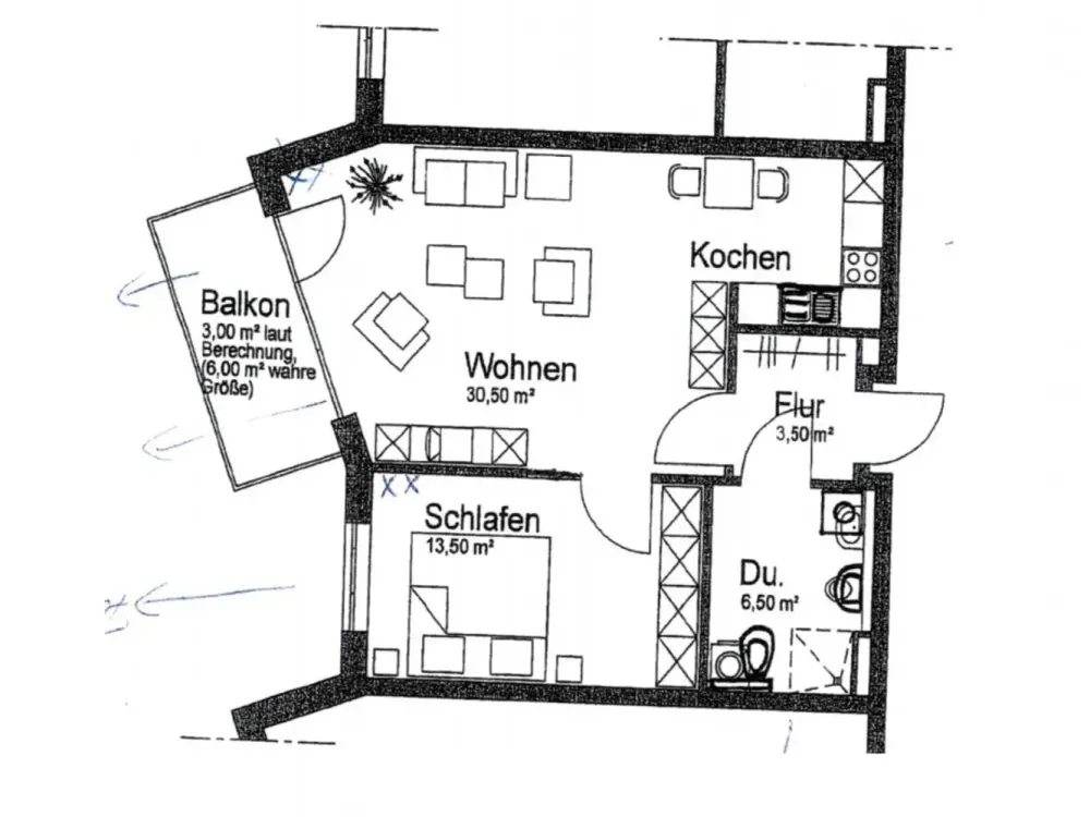 2 Zimmer mit Balkon -barrierefrei für Menschen ab 60