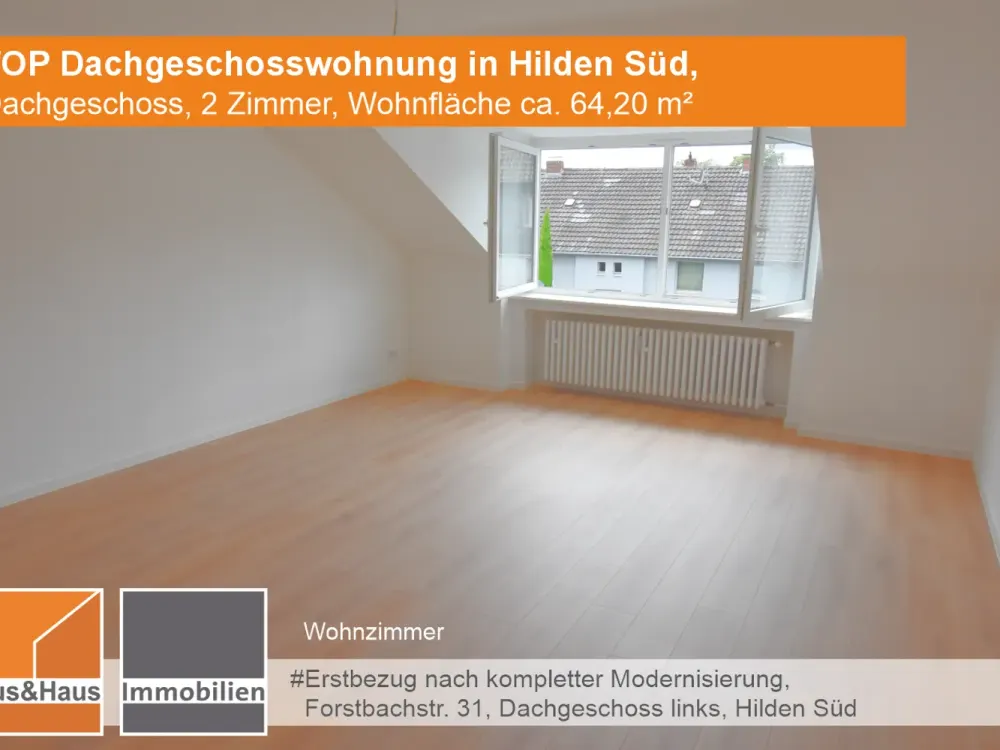 #TOP Sanierte Dachgeschosswohnung, 2 Zimmer, Whfl. 64,20 m², Hilden Süd