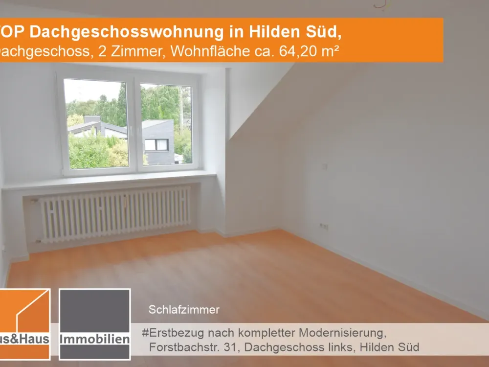 #TOP Sanierte Dachgeschosswohnung, 2 Zimmer, Whfl. 64,20 m², Hilden Süd