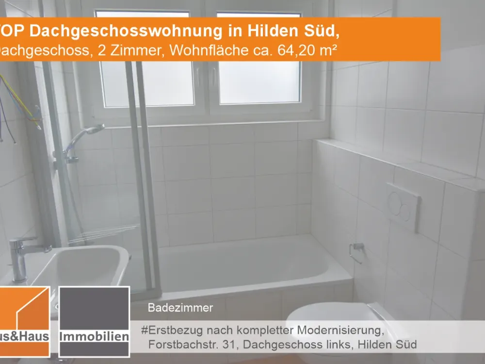 #TOP Sanierte Dachgeschosswohnung, 2 Zimmer, Whfl. 64,20 m², Hilden Süd