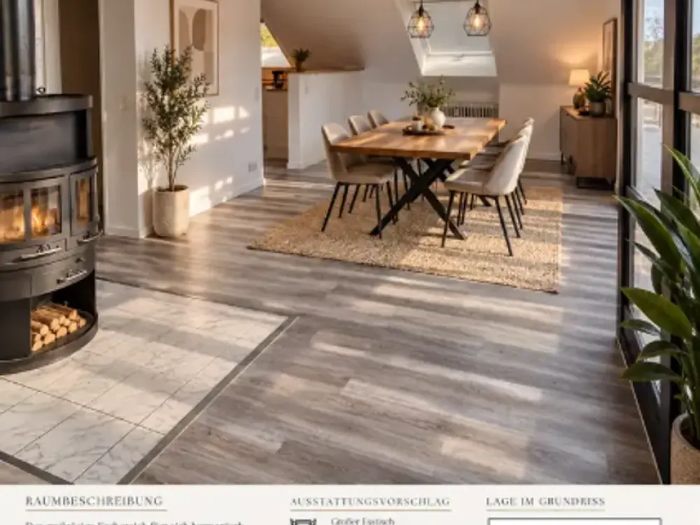 112 m² with two balconies, fireplace and garage, plenty of space for couples with home office