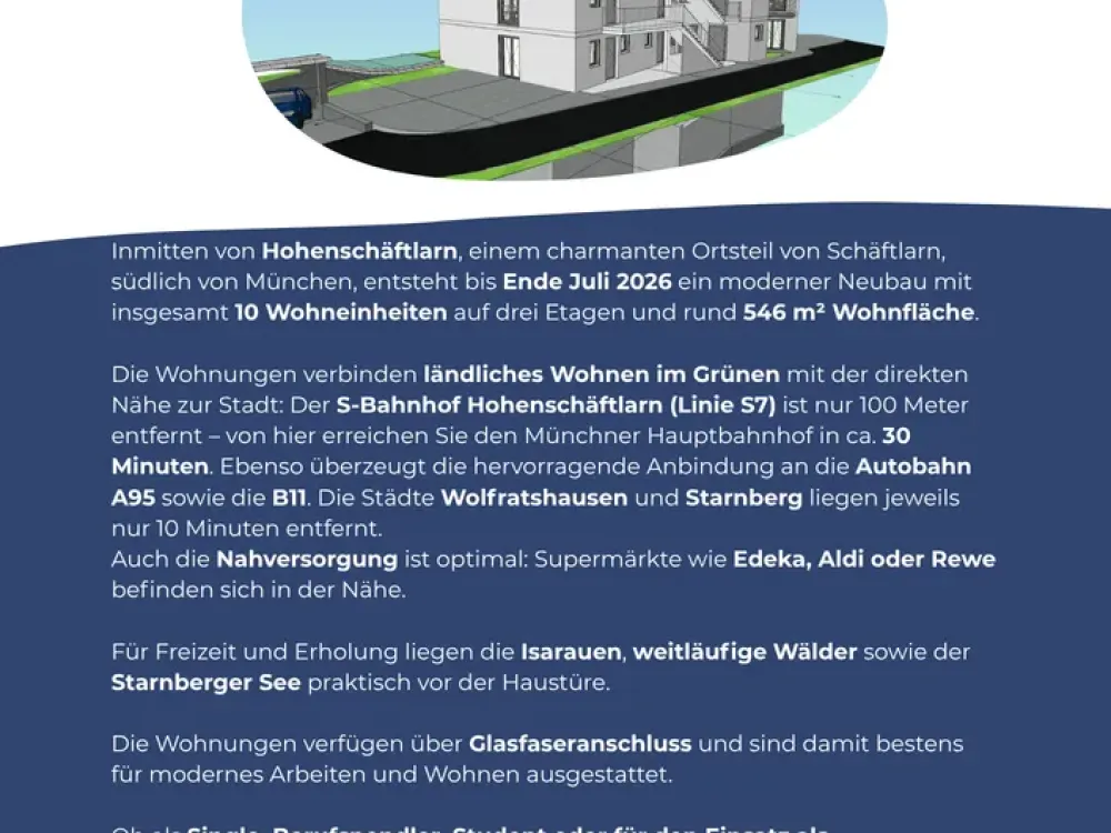 Erstbezug Dachgeschosswohnung, 89qm, in Schäftlarn, nahe S-Bahn, inkl. TG-Stellplatz (WG möglich)!
