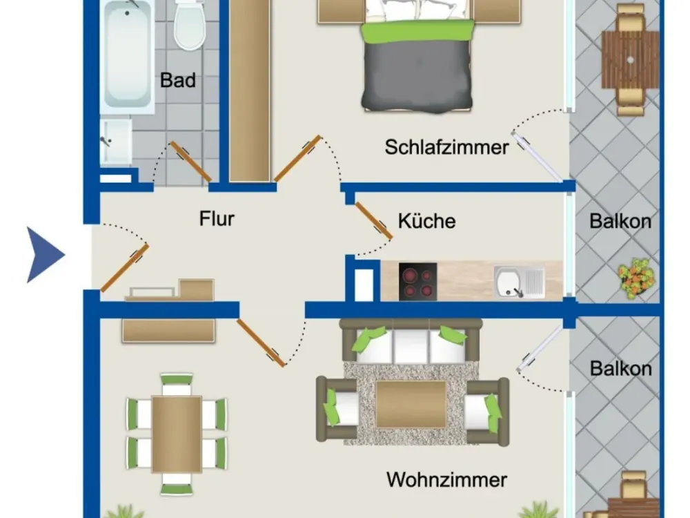 Möblierte 2-Zimmer-Wohneinheit für bis zu 4-5 Personen in Raunheim mit 2 Balkone