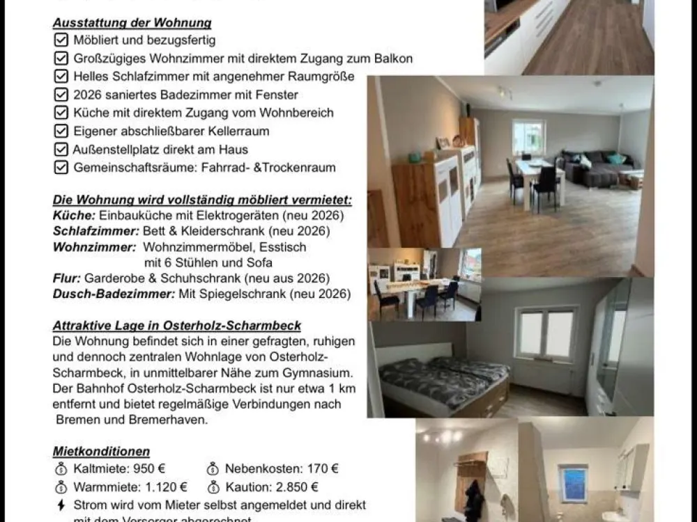 Furnished 2-Room Apartment with Balcony