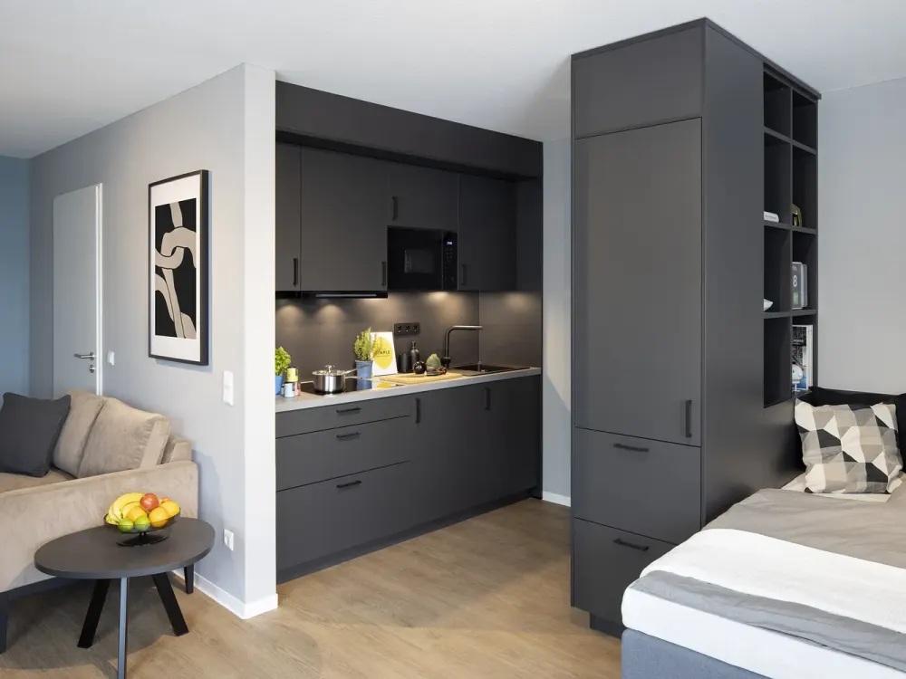 mio Comfort Apartment: Vollmöbliertes 1-Zimmer-Apartement mit WLAN und Designerküche